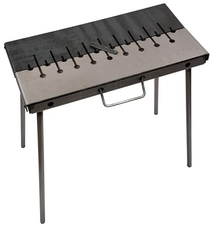 Mangal BBQ Kebab Charcoal Grill Day & Night Edition - Foldable Suitcase Grill in 3 mm Steel for 10 Skewers - Portable Outdoor Grill for Romantic Evenings, Camping, Garden & Picnic