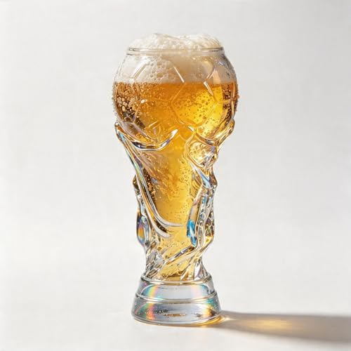 Minzora Biergläser 0,9 Liter, WM 2026 Fußball Bierkrug, World Cup Trophy Bierglas aus Glas, Geschenke für Männer Fußballfans, Rentner, Geburtstag, Deko für Besondere Anlässe (Farbig)
