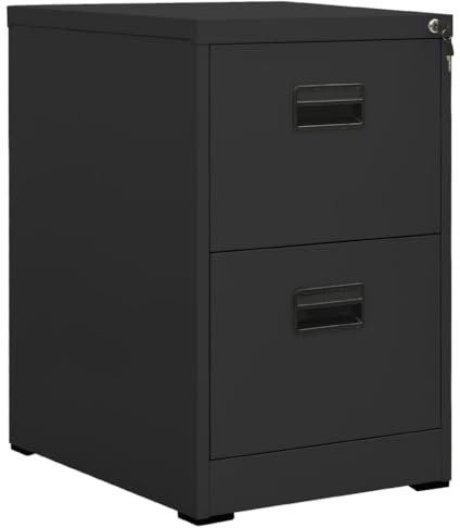 Armadietto in acciaio antracite, 46 x 62 x 72,5 cm, con 2 cassetti chiudibili, cartelle sospese e cuscinetti a sfera, armadio da ufficio per cartelle, documenti, ufficio e home office