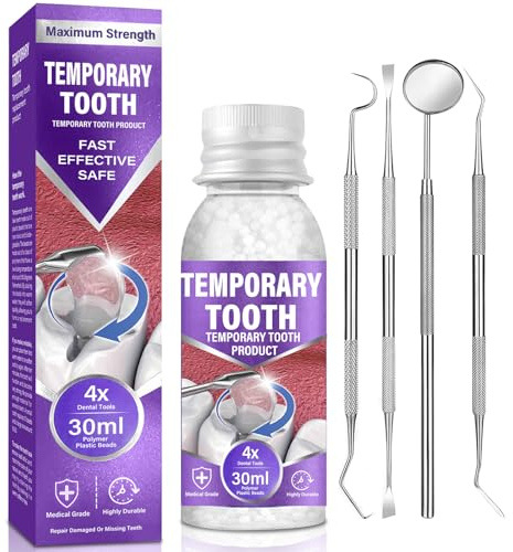 Tooth Filling Repair Kit, Emergency Tooth Filling | Complete with 4 Applicator Tools to Repair Broken Teeth and Loose Caps at Home, 1 Count (Pack of 1)