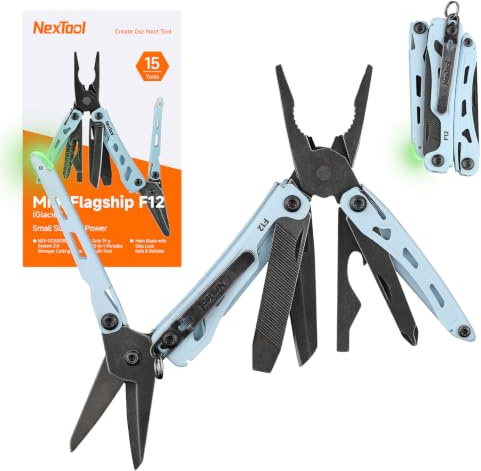 NexTool Mini Flagship F12 Keychain Multitool, 13 in 1 Pocket Tools (Blue) | Mini Multitool with Serrated Scissors, File and Safety Lock, Upgraded 80Cr14Mov Steel for EDC, Outdoor, DIY, Gifts for Men