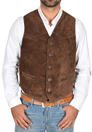 A1 FASHION GOODS REAL Suede Waistcoat For Mens Classic Style Soft BROWN Suede Leather Vest Gilet - Cole (Medium)
