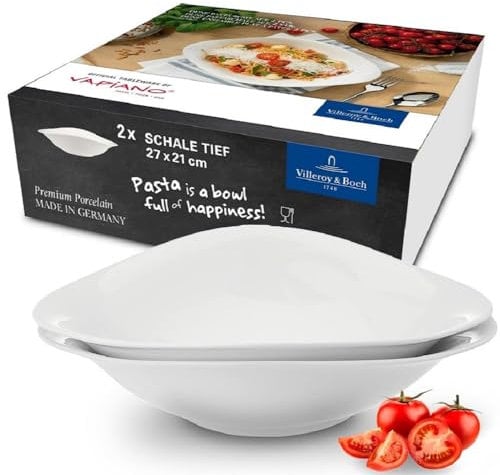 Villeroy & Boch Vapiano Plato Pasta Juego De 2 Blanco, Apto Para Lavavajillas, Apto Para Microondas, Juego Cuencos, Cuencos Ceramica, Bol Blanco, Premium Porcelain
