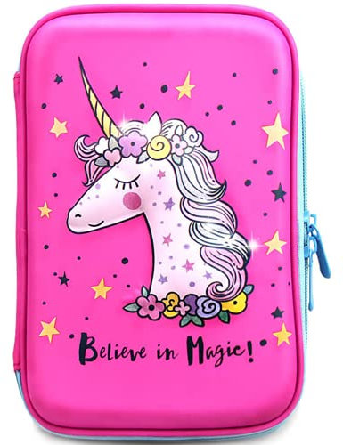 Einhorn-Federmäppchen für Mädchen, niedlicher Stifthalter für Vorschule, Kindergarten und Elementar, mit Fächern, pinke Tasche mit Reißverschluss (rosa Einhorn) (rosa Einhorn)