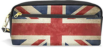 WowPrint Vintage UK Union Jack Flag Pencil Cases Large Capacity Zipper PU Leather Pencil Pouch Bag Multifunctional Stationery Cosmetic Makeup Bags