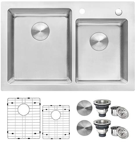 Ruvati 33 x 22 inch Drop-in Topmount Kitchen Sink 16 Gauge Stainless Steel 60/40 Double Bowl - RVM5166