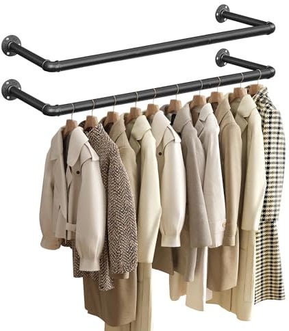 SONGMICS Lot de 2 porte-manteaux muraux, style industriel, peu encombrant, 92 x 30 x 7,5 cm, montage facile, espace étroit, noir HSR67BK02