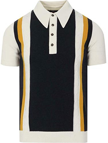 Ska and Soul Mens Cable Knit Formal Polo Shirt 2350 - Ecru/Cream/Navy 3XL