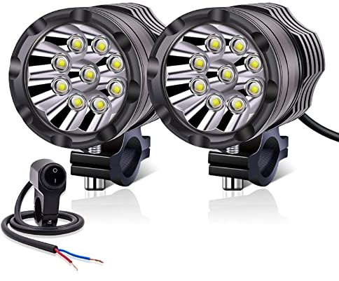 YnGia Moto Led Feux De Brouillard Moto Universelle Feux Auxiliaires Led Blanc De Conduite DRL Lumières Stroboscopiques pour ATV SUV (90W)