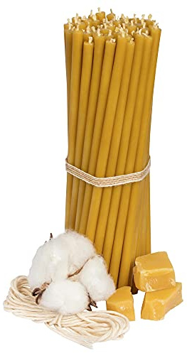 Diveevo Bienenwachs Kerzen Gelb - Orthodoxe Ritualkerzen für Gebet und Dekoration - Ungiftig, Ruß- und Tropffrei, Langbrennend, 50 Stück, Höhe 16.5 cm, Brenndauer 50 Min, Honigduft