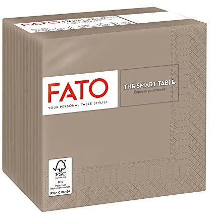 Fato, Einweg-Papierservietten, Ideal für Aperitifs und Cocktails, Packung mit 100 Servietten, Größe 24x24 gefaltet in 4, 2-lagig, Farbe Turteltaube, 100% reines Zellulosepapier, FSC-zertifiziert