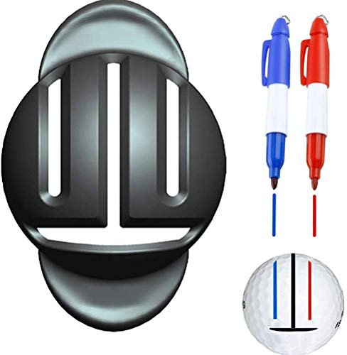 Golf Ball Line Golf Ball Marker Line Triple Track Drawing Tool 2 Color Pens Template Liner Putt Alignment Putt Positioning Marker for Outdoor Golf Training Drawing Mark Alignment Putting Tool