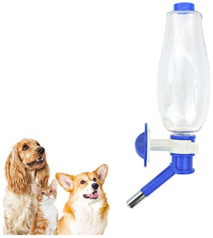 Andiker Dog Water Bottle, Hanging Dog Water Dispenser 500ML, Pet Drinking Fountains Large-capacity Water Feeder for Cage, Automatically Feeding Device for Small and Medium Dogs (Blue)