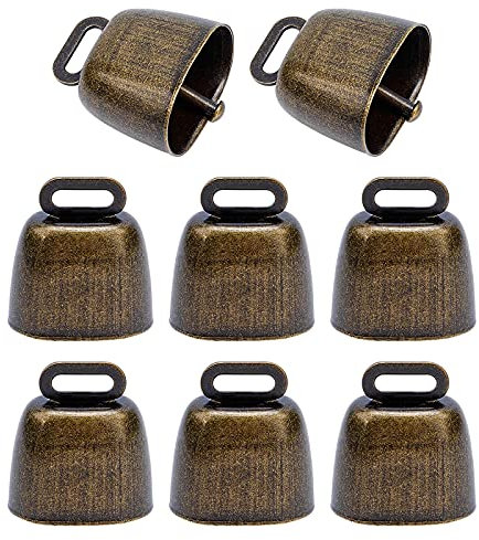 nbeads 8 Stück Kuhglocke, Handwerk Glocken Bauernhof Tierglocke ziegenglocke Retro Weihnachten Eisenglocke Anhänger Metall Haustier Glocken Geräuschmacher Ruf Glocken Für Rinder Kuh Pferd Schafe