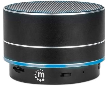 Manhattan Metallic LED-Bluetooth- Tragbarer kabelloser Outdoor Mini Lautsprecher, Perfekt für Reisen, schwarz, kompatibel mit Smartphone, Tablet, PC, Mikrofon, 165310