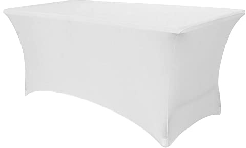 Time to Sparkle 8ft Stretch Spandex Table Cover - White | Table Cover for Standard Folding Tables - Universal Rectangular Fitted Tablecloth Protector for Wedding, Banquet and Party