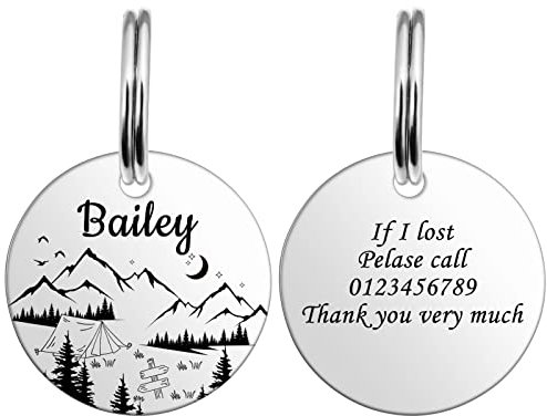 HooAMI Hundemarke mit Gravur,Runden Hundemarke Personalisiert Dog Tag mit Gravur Namensschilder Adressanhänger Hund für Hunde und Katzen(Silber,M)