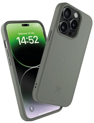 Woodcessories - nachhaltige Handyhülle kompatibel mit iPhone 14 Pro Hülle grün - biologisch abbaubar aus Pflanzenmaterial - kein Plastik