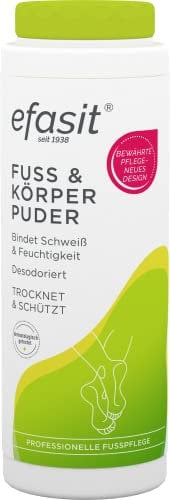 efasit Fuß und Körper Puder, 100g - Gegen schwitzende Füße, ideal bei Fußgeruch und Schweißfüße, bindet Feuchtigkeit, schützt die Haut und sorgt für angenehmen Geruch