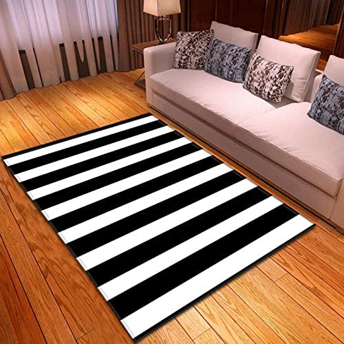 JOKITA Teppich Schlafzimmer Modern Schwarze Und Weiße Streifen 3D Schwarze Und Weiße Streifen Wohnzimmer Teppich Schwarze Und Weiße Streifen Dekoration Carpet rutschfeste Teppiche, 140 x 200 cm