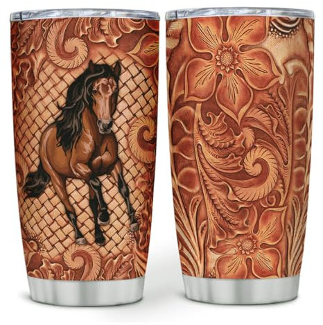 wowcugi Trinkbecher mit Pferdemotiv, Edelstahl, isoliert, mit Deckel, Reitergeschenk, Geschenk für Mädchen, Pferde, Geschenk für Geburtstag, Weihnachten, 590 ml