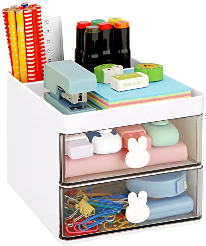 LETURE Kleiner Schreibtisch-Organizer mit Schublade, Büro-Schreibtisch-Aufbewahrungsbox, Visitenkarte/Stifte/Bleistift/Handy/Schreibwarenhalter, Aufbewahrungsbox, Make-up-Organizer für Büro, Schule