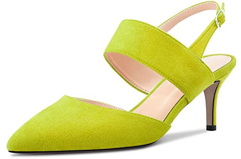 HDEUOLM Donna Spillo Medio Tacco Heel a Punta Sandali Slingback Fibbia da Matrimonio Cute 6.5 CM Heels Verde Lime 41 EU
