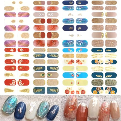 NAILDOKI Nail Stickers 8 Sheets x 14 Pieces Full Wraps Nail Polish Strips, Self-Adhesive Gel Nail Art Decals for Women Girls