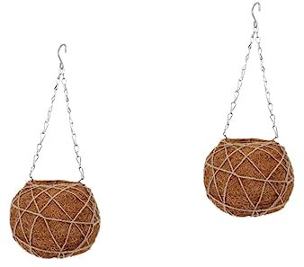 Yardwe 2pièces Panier Suspendu Fibre De Fait Main Pot De Fleurs Décoratif Modèle Couleur Marron Maison Jardin Balcon