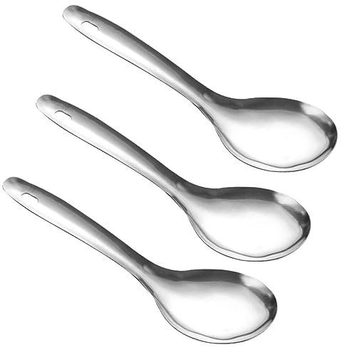 BESTonZON 3 Piezas Cuchara De Arroz Cucharas De Arroz De Metal Olla Arrocera Coreana Mini Olla Arrocera Organizador Llaves Allen Arroz De Pie Acero Inoxidable Simple Sartén Antiadherente