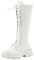 Stivali da donna in stile britannico in pelle tinta unita, con lacci laterali e zeppa, alla moda, con tacco alto alla coscia, bianco, 38.5 EU