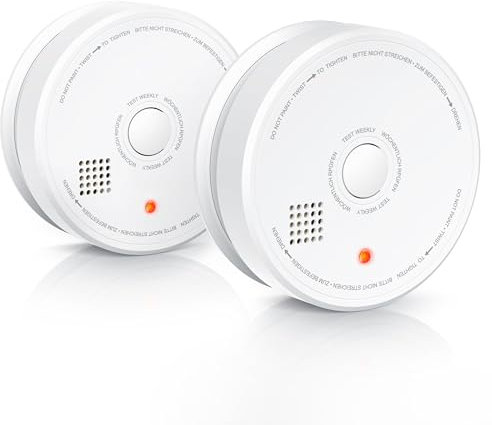 Brandson - 2X Rauchmelder mit austauschbarer 9V Blockbatterie, Rauchwarnmelder (geprüft Nach EN 14604, Durchdringendes Alarmsignal), weiß
