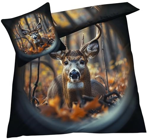 YELDAN REH Bettwäsche 135x200 Winter, Jagd Rustikal Bettbezug 135x200 2er Set, Wendebettwäsche und Kissenbezug, Weiche & Atmungsaktive Mikrofaser Bettwäsche-Sets