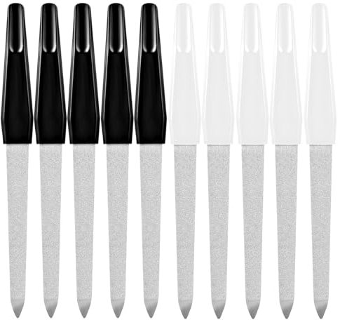 Molain 10pcs Nagelfeile, Kunststoffgriff Schwert Nagelfeile, beidseitig geschliffen und abwaschbar zweiseitige Maniküre-Nagelfeile für Naturnägel Fingernägel Zehennägel (Schwarz+Weiß)