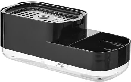 JIANGLAI Dish Soap Pump Dispenser with Sponge Holder and Tray, 3 in 1 Countertop Hand Pump Detergent Soap Dispenser for Kitchen Sink Organizer (Black)