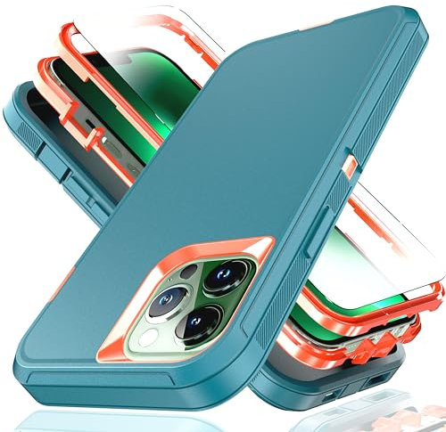 YmhxcY iPhone 13 Pro Max/12 Pro Max Case - 3 in 1 Shockproof TPU Hard PC Bumper - Blue/Orange
