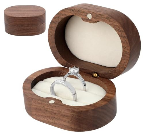 Ringbox Hochzeit aus Walnuss,Ringschatulle Hochzeit,Verlobungsring Box Aus Holz Ringkästchen,Ringkästchen Hochzeit,Doppelte Ring Box Holz,mit Velvet Soft Interior,für Antrag Verlobung Hochzeit