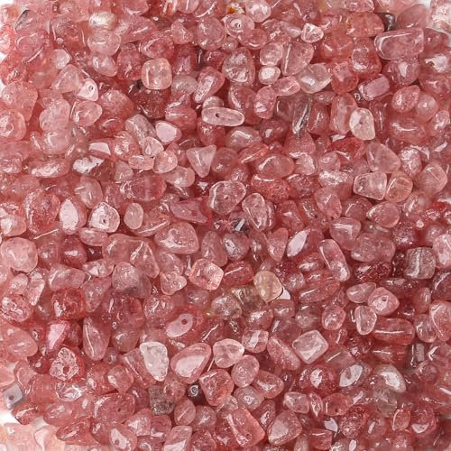GUJOXILA 400pcs Strawberry Rose Quartz Crystal Beads for Bracelet Jewellery Making Chips Stones Pink Gemstone Beads for Crafting Polished Craft Nature Pink Bead DIY 5-8mm