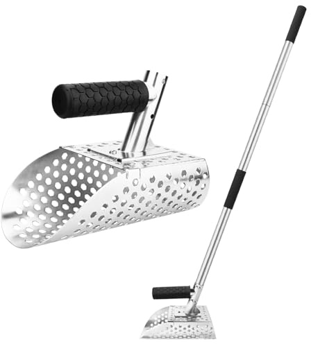 FBANG Pelle à Sable pour Détection de Métaux en Acier Inoxydable avec 3 Tiges d'Extension, Manche Long Réglable, Kit Professionnel pour Recherche en Profondeur