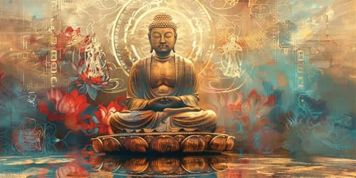 Ruohuo 5D Diamond Painting Buddha Diamant Painting Bilder glühen Diamond Painting Erwachsene, DIY Diamant Kunst Malerei Stickerei Kreuzstich Set Home Wanddeko Aesthetic, Geschenke für Frauen 30x60cm