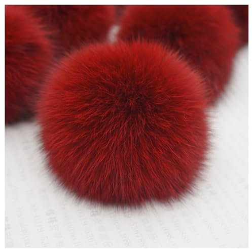 GreatRise 2 StücK Fellbommel für Mützen Künstlicher Haarball Nachahmung Fuchs Haarkugel Kunstpelz Bommel Plüsch Pompon für DIY Hüte, Taschen, Schals, Schuhe, Schlüsselanhänger Rot 10cm