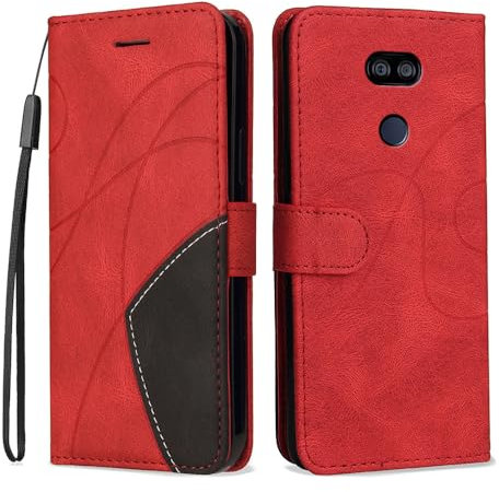 Kompatibel mit LG K40S – Schlanke Zweifarbige Handyhülle mit Weichem Leder und TPU, Kartenfächern