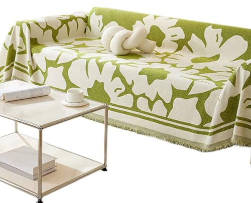 VOCUE Wasserdichte Sofadecke mit Blumenmuster, waschbar, Chenille-Kissen mit Quasten-Dekorationen