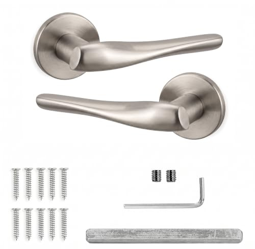 Decoranddecor Satin Nickel Door Handles Internal Lever on Rose Set | CE marked, solid aluminium, built to last Internal Door Handles, fits 35-45 mm doors, Nanda Range