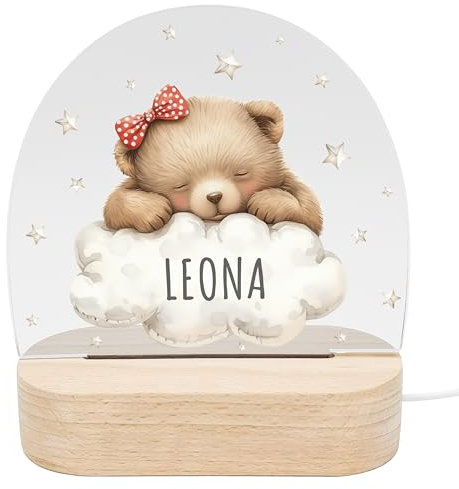DEL MÀ Unique & Personal Nachtlicht Baby personalisiert Nachttischlampe Kinder Geschenk Geburt Mädchen Jungen Babyzimmer Deko Kinderzimmer Kinderlampe Nachtlampe inkl. Holzfuß & Netzteil (V5)
