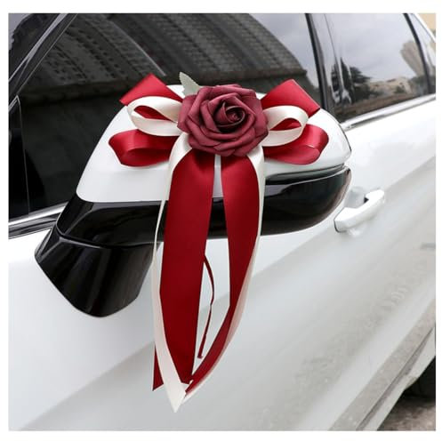 Hrlace Autoschleifen Hochzeit Autoschmuck Simulation Blume Hochzeitsauto Deko Auto Schleifen Rückspiegel Türgriff Dekoration Hochzeitsdeko Auto Künstliche Blume Autoschmuck #4 4 Stück