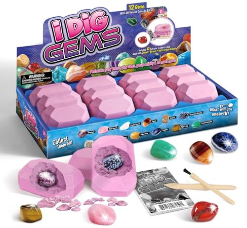 Byncceh Ausgrabungsset für Kinder, Edelstein Ausgrabungsset 12 Edelsteine Mineralien und Gesteinssammlung, Edelsteine und Kristalle, Wissenschaft Bildung für Jungen und Mädchen