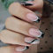 24-pack Short Coffin French Tip False Nails w/Black Edge, Silver Glitter Swirl, Removable - Perfect for Women Nail Art Accessories