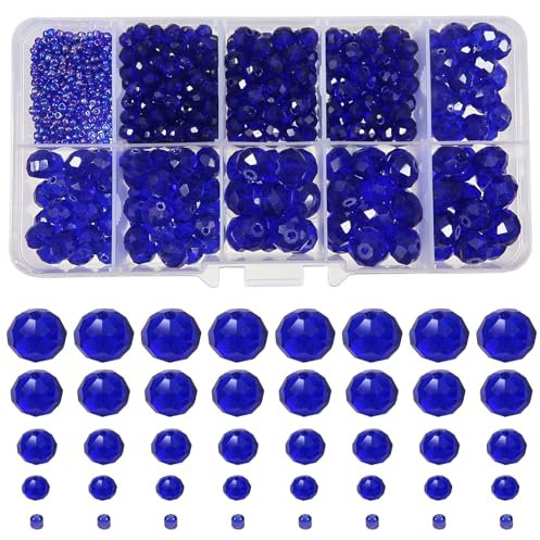TOAOB 1000 Stück Facettenperlen Dunkelblau 2 mm 4 mm 6 mm 8 mm 10 mm Glaskristall Perlen Facettierte Glasperlen für Armbänder Halskette Ohrringe Schmuckherstellung