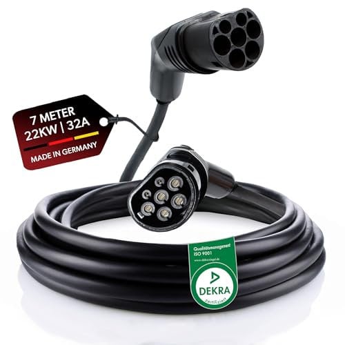 siwitec Typ 2 Ladekabel 22 kW, 7 Meter, 32 A, Mode 3, Ladekabel Elektroauto Typ 2, 3-Phasig, Typ 2 EV Ladekabel E-Auto, IP44, Ladekabel für alle Typ 2 Elektrofahrzeuge